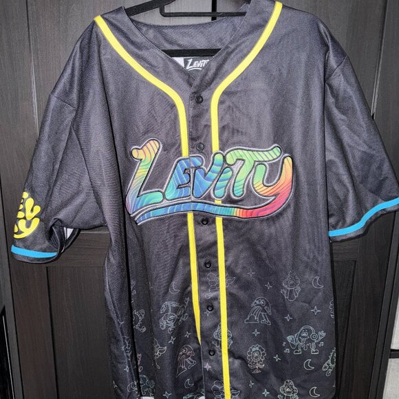 levity Other - Levity Cloud 9 Black and Rainbow Rave EDM Festival Baseball Jersey Size XL